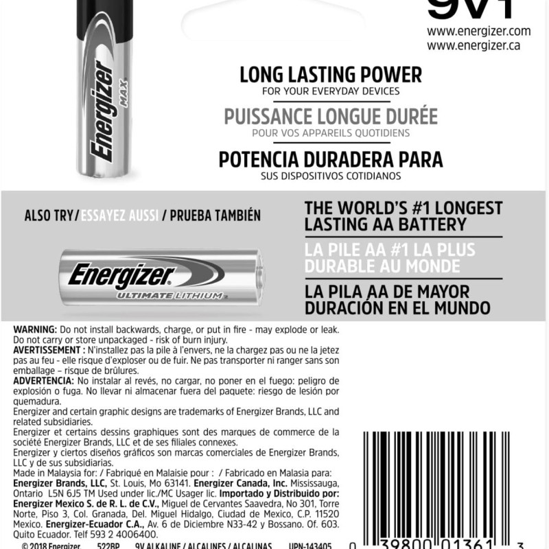 9V1 ENERGIZER MAX 9V1 ENERGIZER MAX