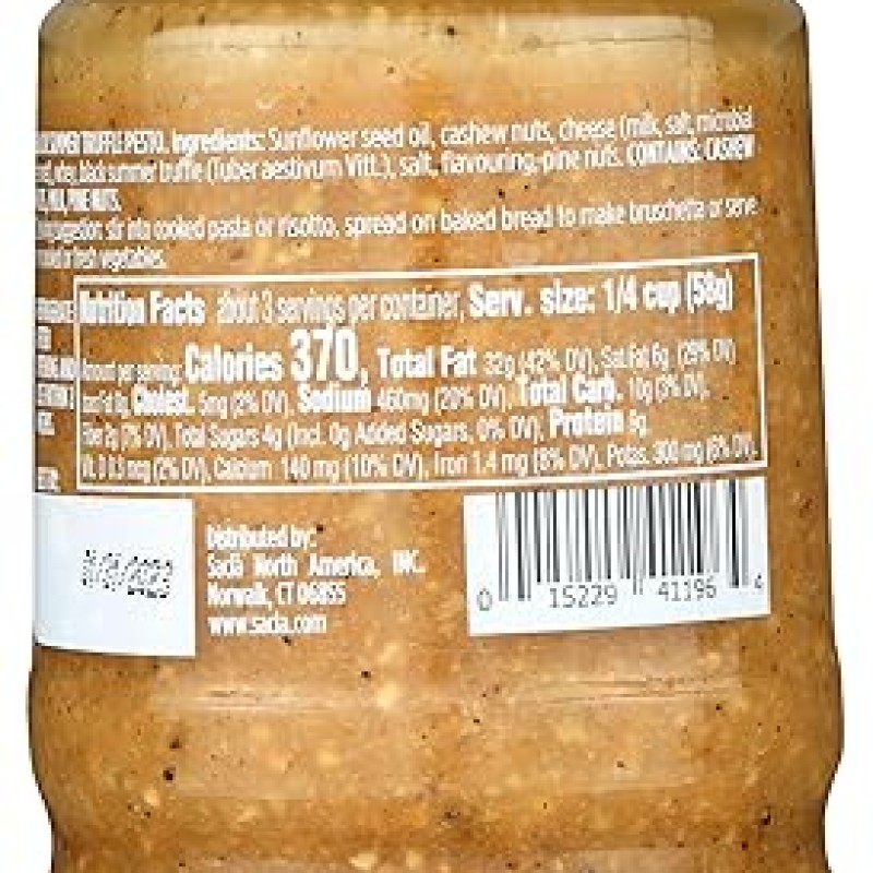 Sacla Pesto With Black Summer Truffle Pasta Sauce Vegan 6.7 Ounces