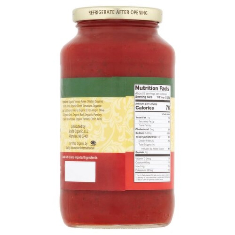 Brad's Organic Tomato Basil Pasta Sauce 24 oz