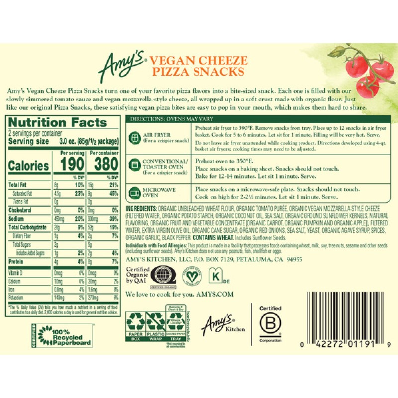 Amy's Snacks Vegan Cheese Pizza