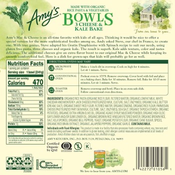 Amy's Bowls 3 Cheese & Kale Bake