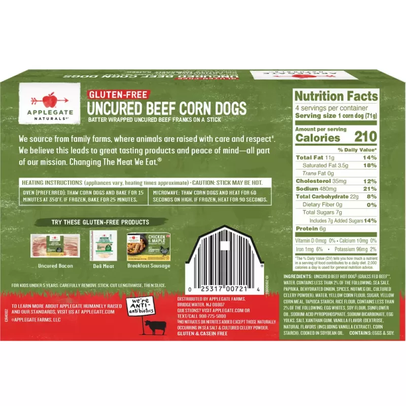 Applegate Gluten Free Frozen Uncured Beef Corn Dogs Applegate Gluten Free Frozen Uncured Beef Corn Dogs