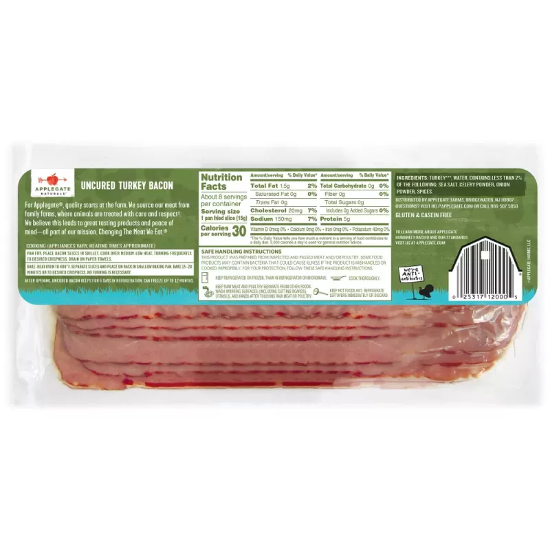 Applegate Natural Hickory Smoked Uncured Turkey Bacon Applegate Natural Hickory Smoked Uncured Turkey Bacon
