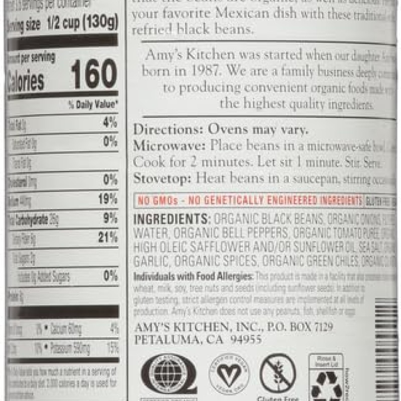 Amy's Organic Refried Black Beans Amy's Organic Refried Black Beans