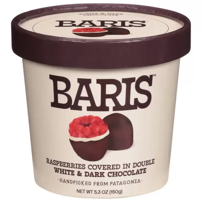 Baris Raspberries Covered in Double White and Dark Chocolate Baris Raspberries Covered in Double White and Dark Chocolate