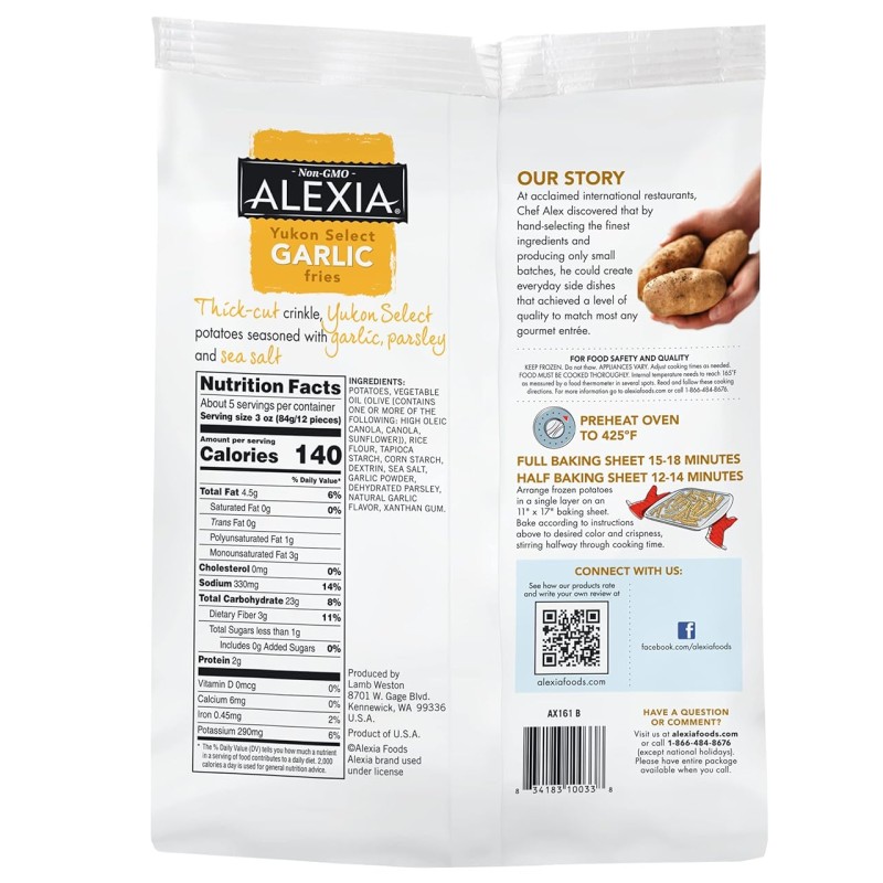 Alexia Yukon Select Garlic Fries with Parsley and Sea Salt 16 oz (Frozen) Alexia Yukon Select Garlic Fries with Parsley and Sea Salt 16 oz (Frozen)