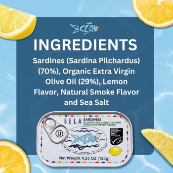 Bella Sardines In Organic EVOO With Lemon Bella Sardines In Organic EVOO With Lemon
