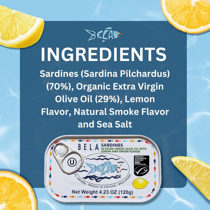 Bella Sardines In Organic EVOO With Lemon Bella Sardines In Organic EVOO With Lemon