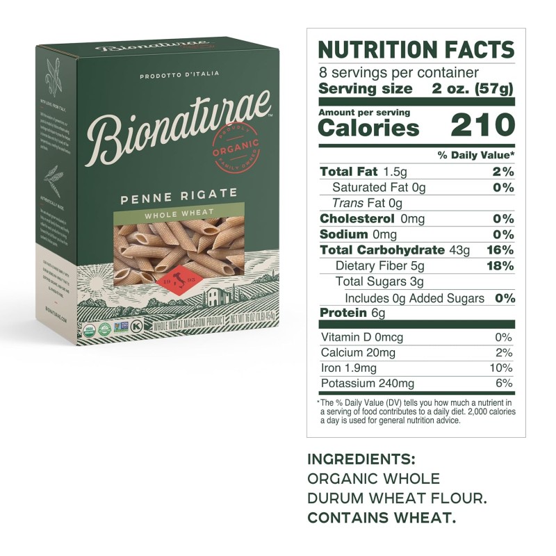 Bionaturae Organic Pasta Whole Wheat Penne Rigate Bionaturae Organic Pasta Whole Wheat Penne Rigate