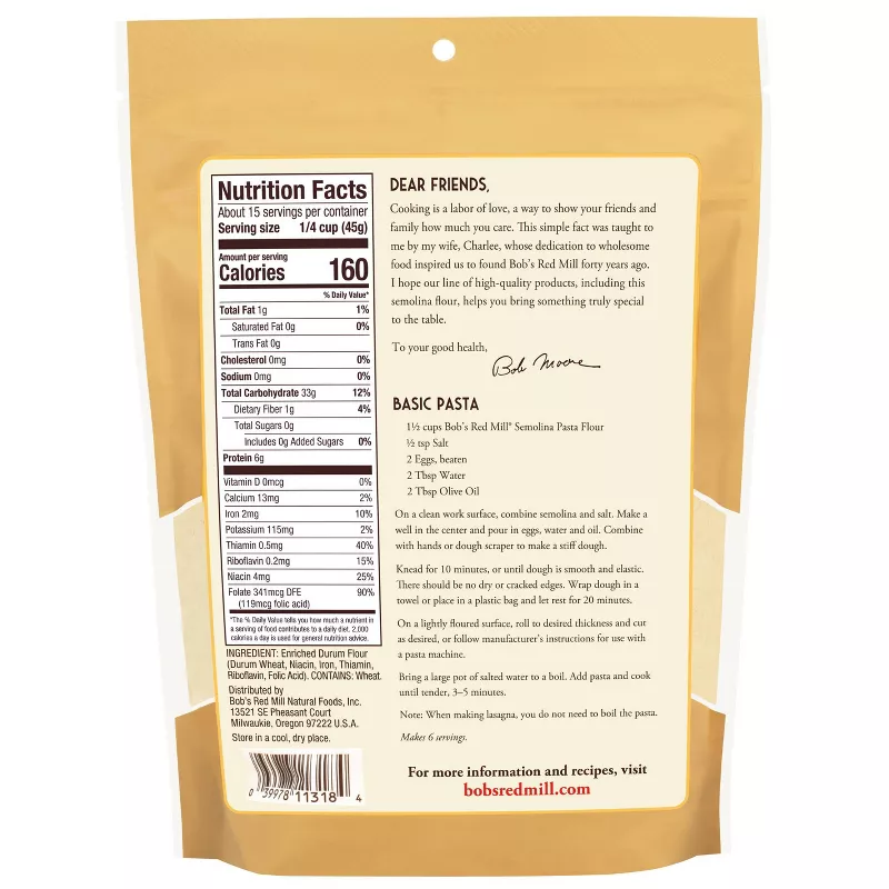 Bob's Red Mill Semolina Pasta Flour Bob's Red Mill Semolina Pasta Flour