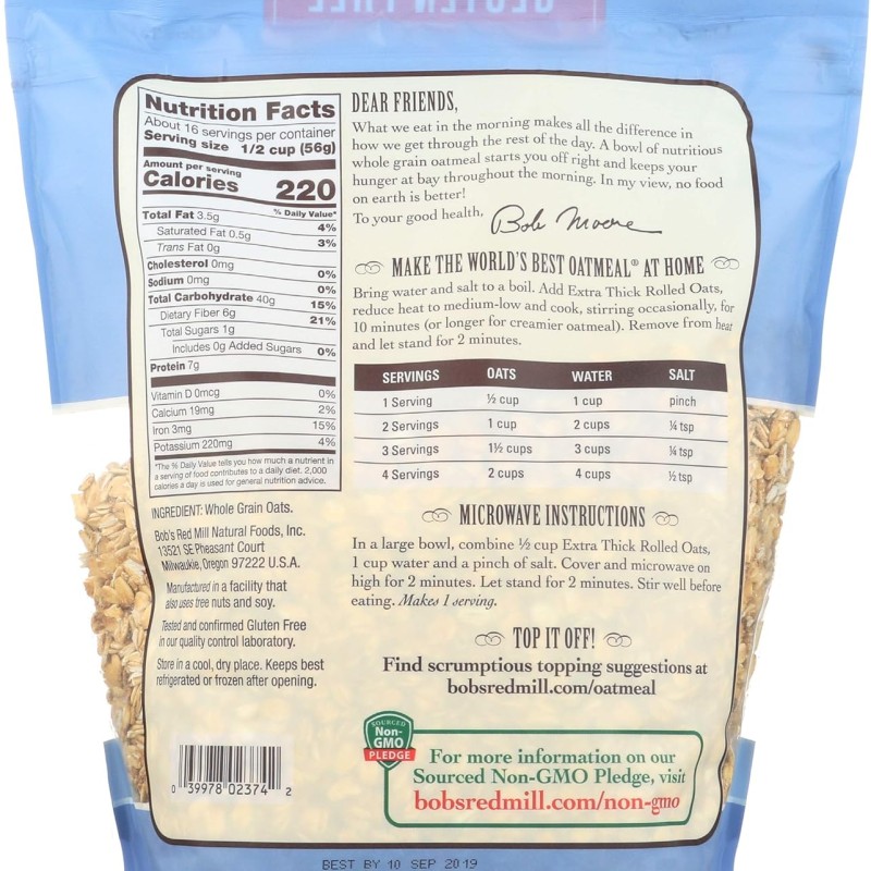 Bob's Red Mill Gluten Free Extra Thick Rolled Oats Bob's Red Mill Gluten Free Extra Thick Rolled Oats
