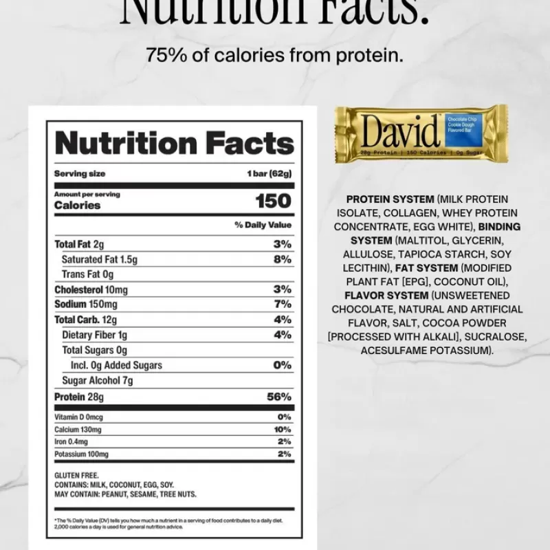 David Chocolate Chip Cookie Dough Flavored Protein Bar David Chocolate Chip Cookie Dough Flavored Protein Bar