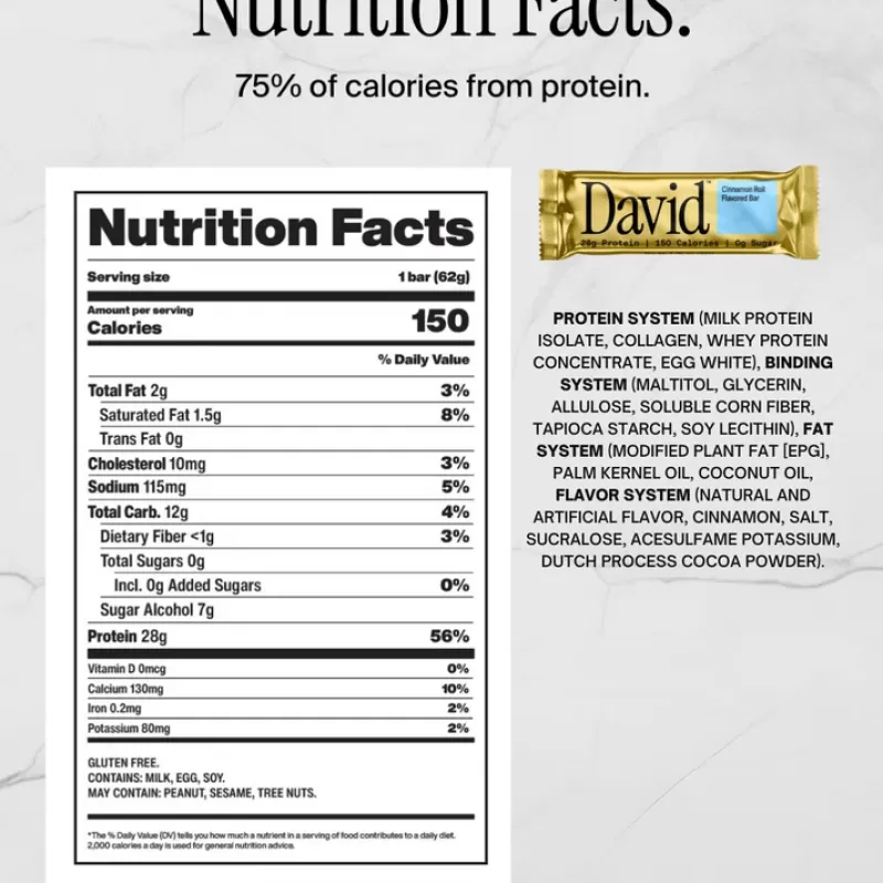 David Salted Cinnamon Roll Flavored Protein Bar David Salted Cinnamon Roll Flavored Protein Bar