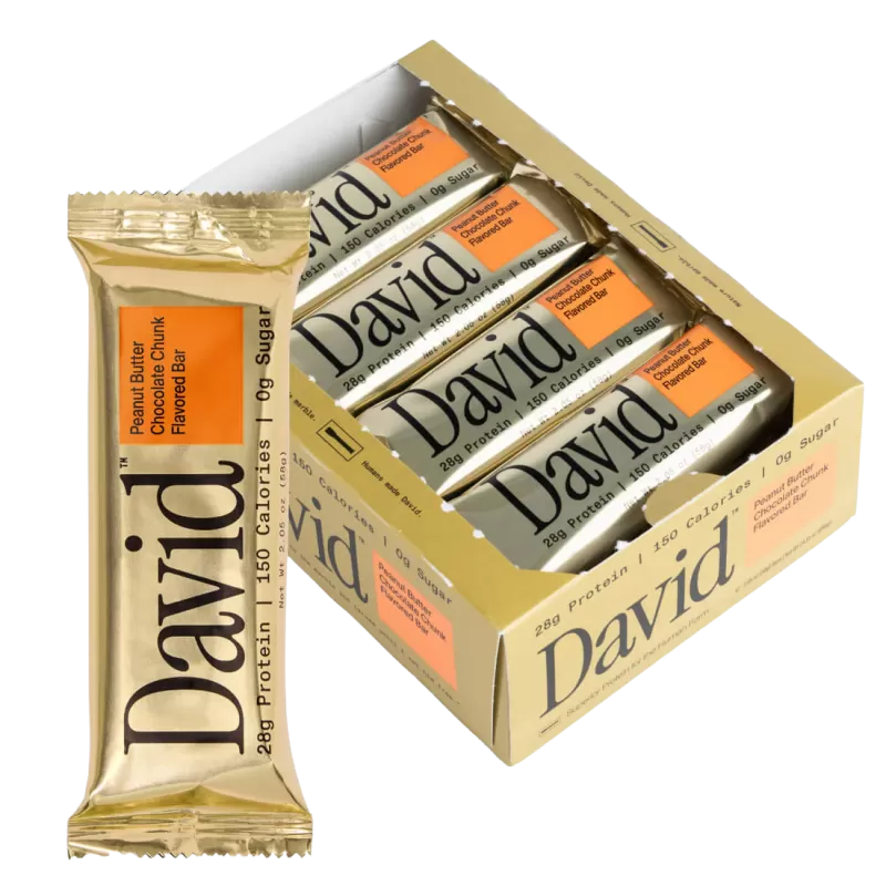 David Salted Peanut Butter Chocolate Chunk Flavored Protein Bar David Salted Peanut Butter Chocolate Chunk Flavored Protein Bar