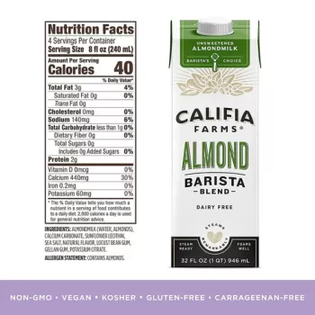 Califia Farms Barista Unsweetened Almondmilk Califia Farms Barista Unsweetened Almondmilk
