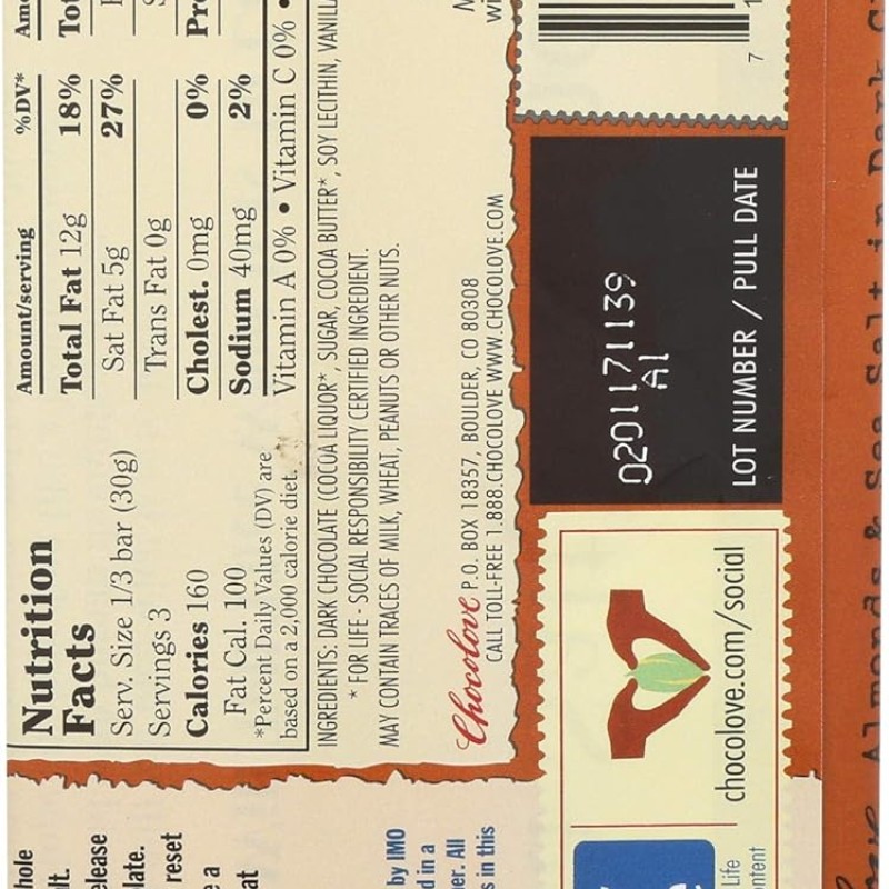 Chocolove Almonds & Sea Salt in Dark Chocolate Chocolove Almonds & Sea Salt in Dark Chocolate