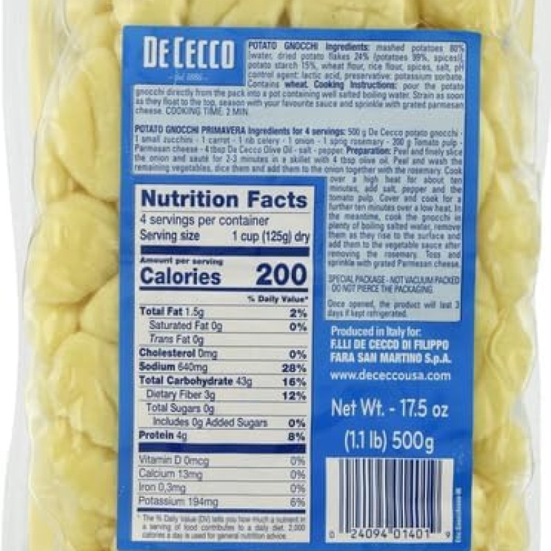 De Cecco Pasta Potato Gnocchi De Cecco Pasta Potato Gnocchi