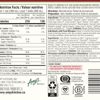 AmY'S Organic Soups Hearty Minestrone With Vegetables