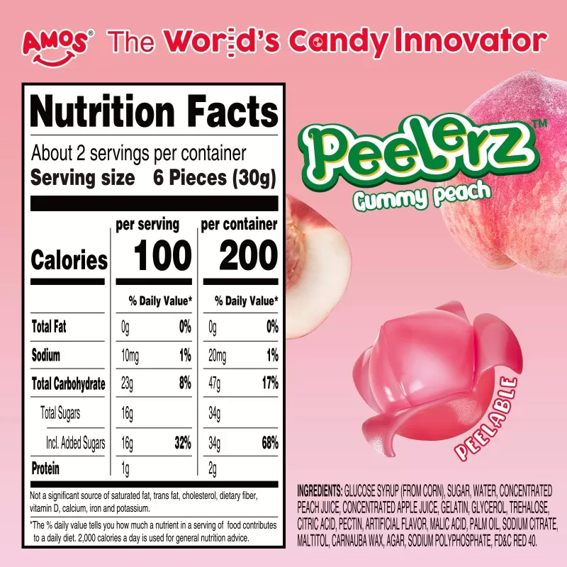 Amos Peelerz Peachable Peach Gummy Candy Amos Peelerz Peachable Peach Gummy Candy