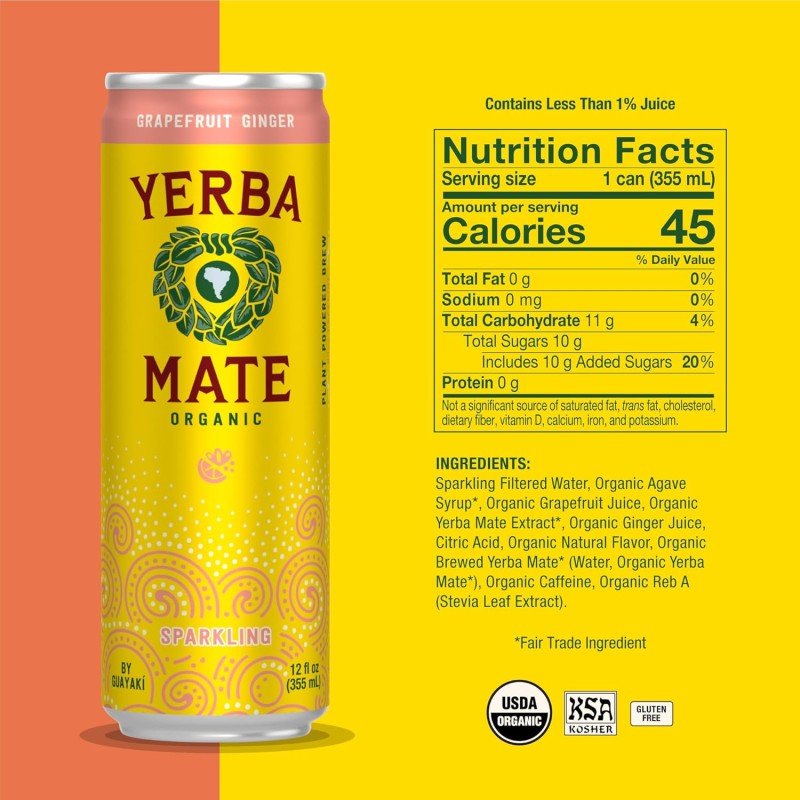 Guayaki Yerba Mate Grapefruit Ginger Sparkling Guayaki Yerba Mate Grapefruit Ginger Sparkling