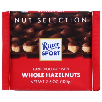 RITTER SPORT DARK CHOCOLATE WITH WHOLE HAZELNUTS