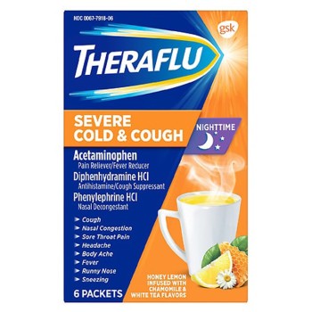 Theraflu Nighttime Severe Cold & Cough Honey Lemon Infused With Chamomile & White Tea Theraflu Nighttime Severe Cold & Cough Honey Lemon Infused With Chamomile & White Tea