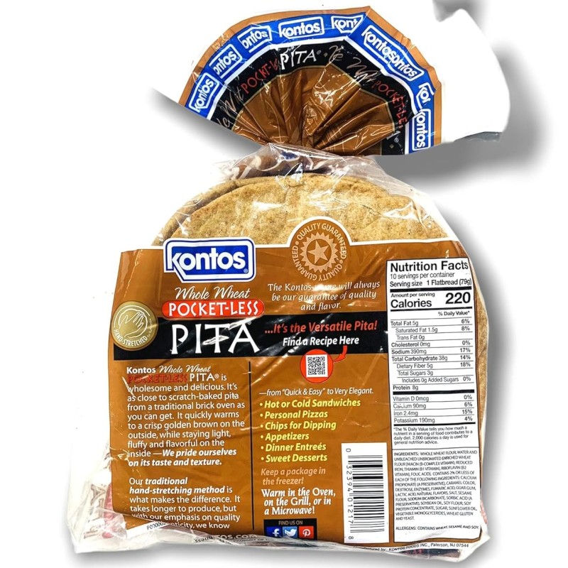 Kontos Pita Packetless Whole Wheat