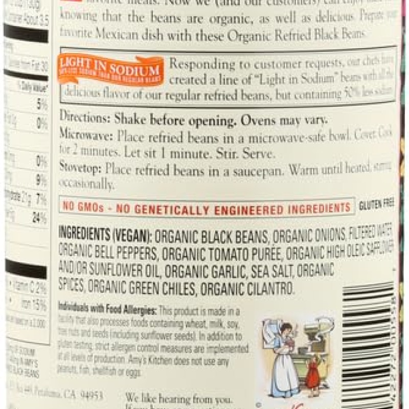 AMY'S ORGANIC BLACK BEANS AMY'S ORGANIC BLACK BEANS