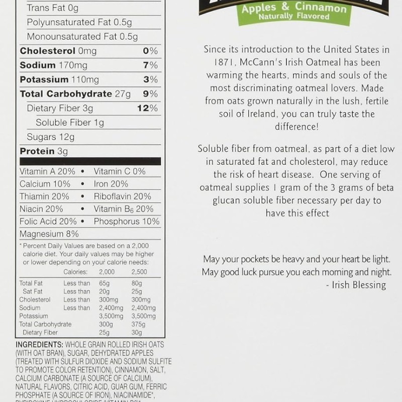 Mccann& Instant Irish Oatmeal, Apple & Cinnamon, 12.3-Ounce