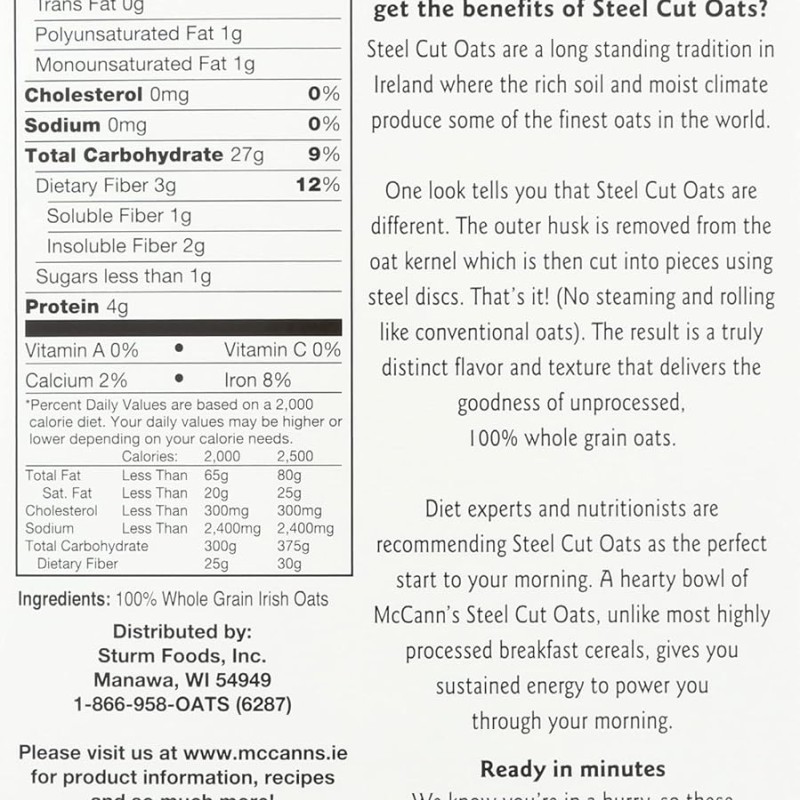 McCann’s Steel Cut Irish Oatmeal