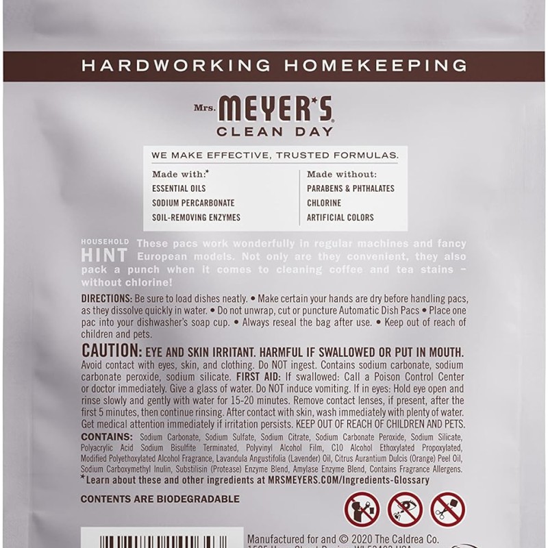Mrs. Meyers Clean Day Auto Dishwashing Packs, Lavender