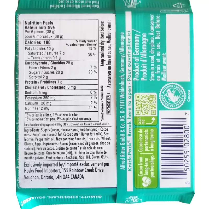 Ritter Sport Dark Chocolate with Peppermint Filling