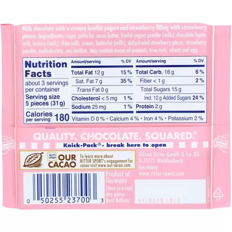 Ritter Sport Milk Chocolate With Strawberry Creme