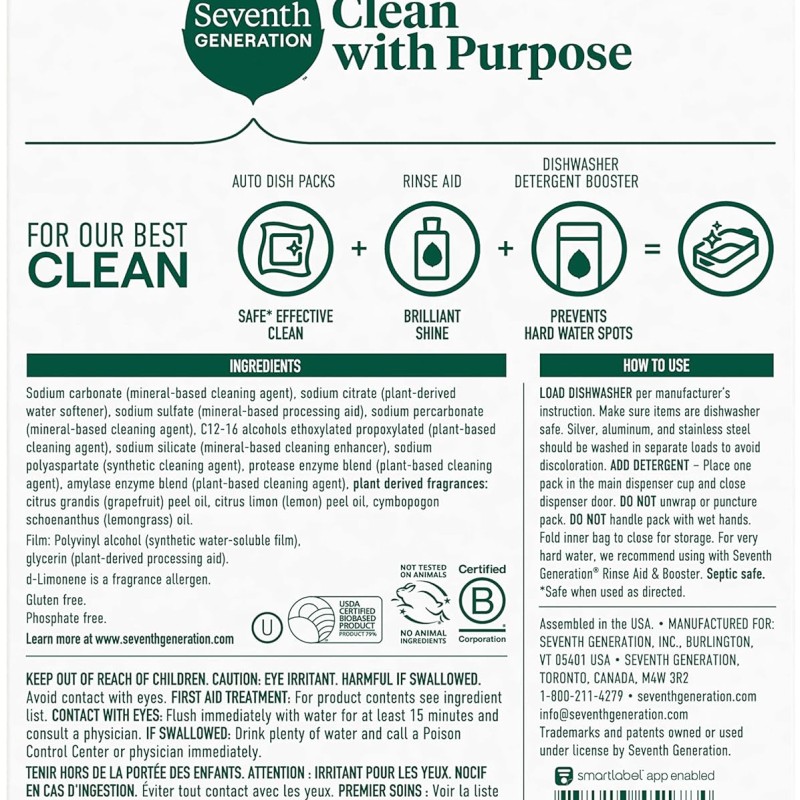 Seventh Generation Dish Packs Lemon 20 PKS