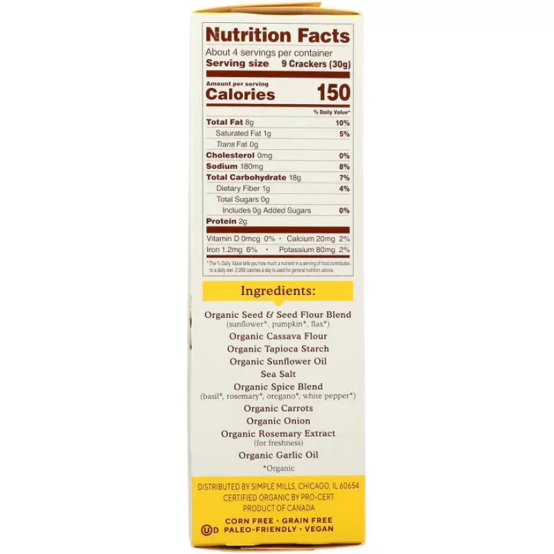 Simple Mills Organic Garlic & Herb Seed Crackers