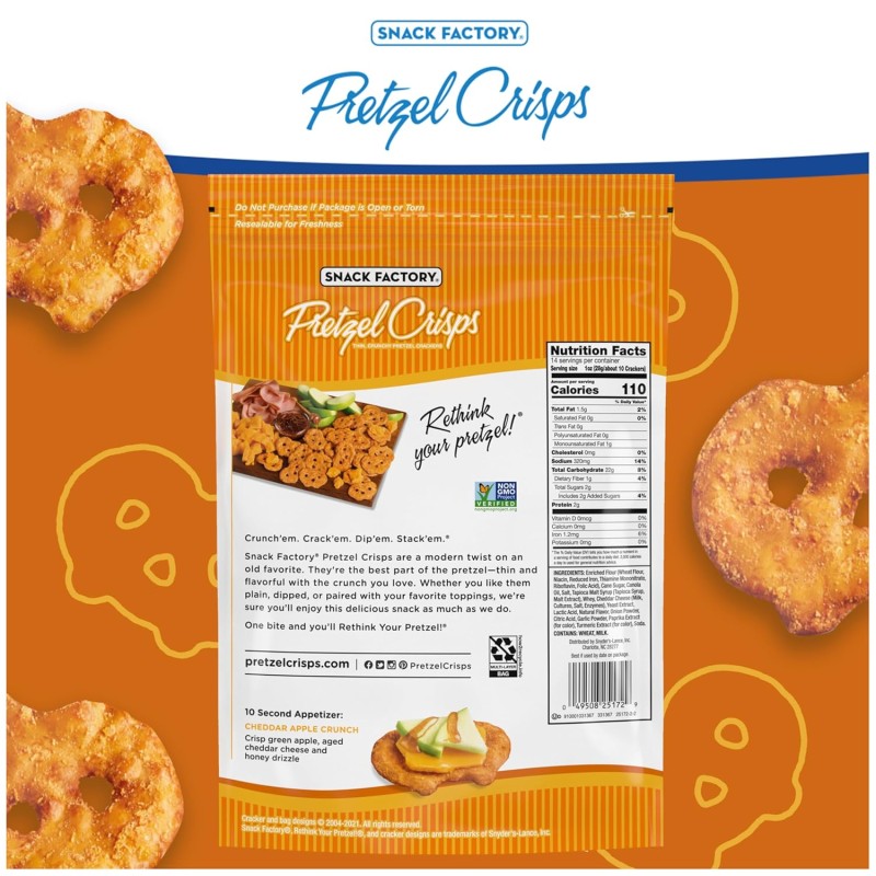 Snack Factory Pretzel Crisps Cheddar Cheese