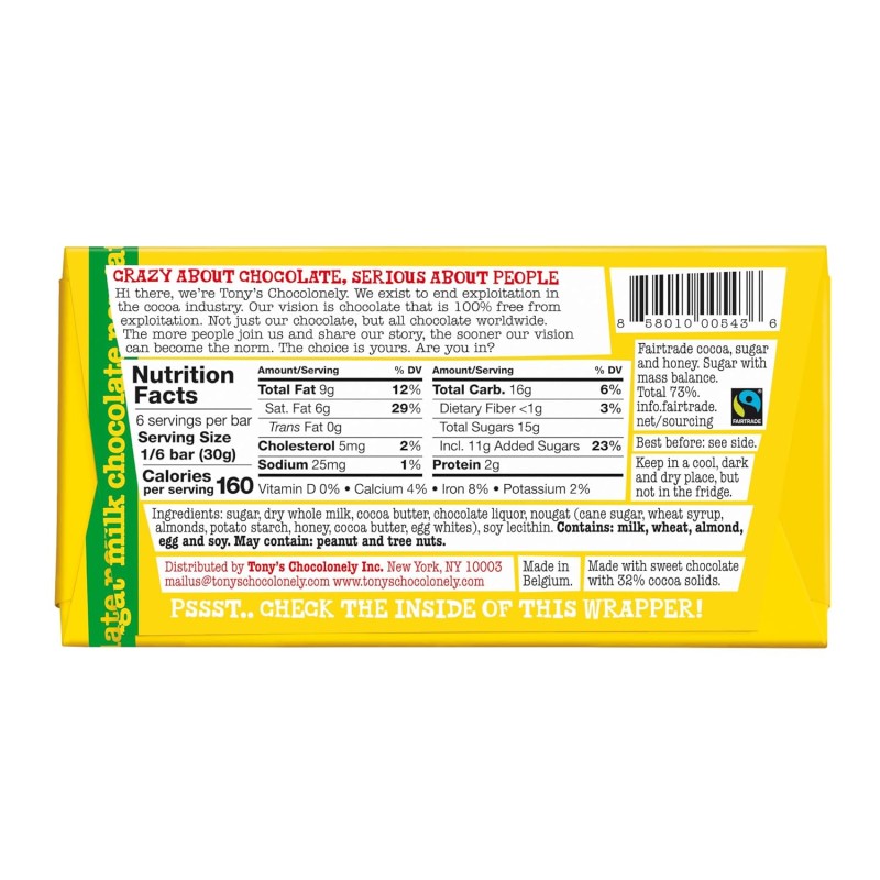 Tony's Chocolonely Milk Chocolate Nougat