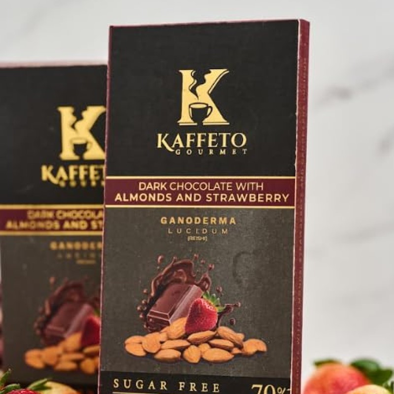 Kaffeto 70% Cacao Dark Chocolate with Almonds & Strawberry