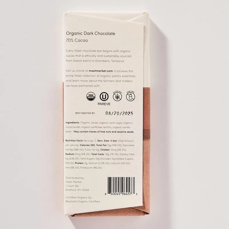 Mast Organic Dark Chocolate 70% Cacao