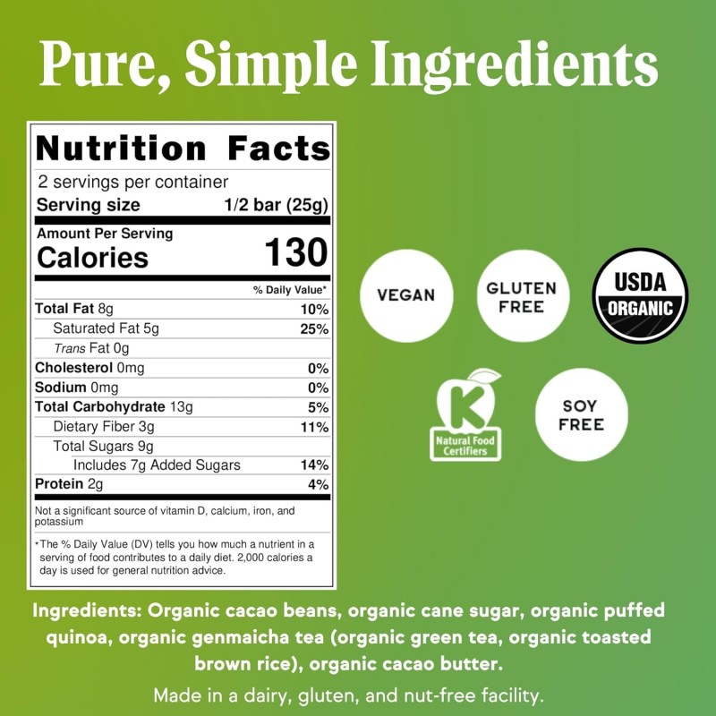 Raaka Green Tea Crunch Chocolate Bar