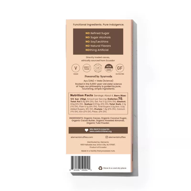 Elements Almond Crunch 70% Dark Wellness Chocolate Bar