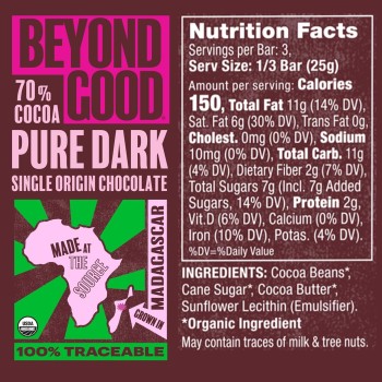 Beyond Good Organic 70% Madagascar Dark Chocolate Bar