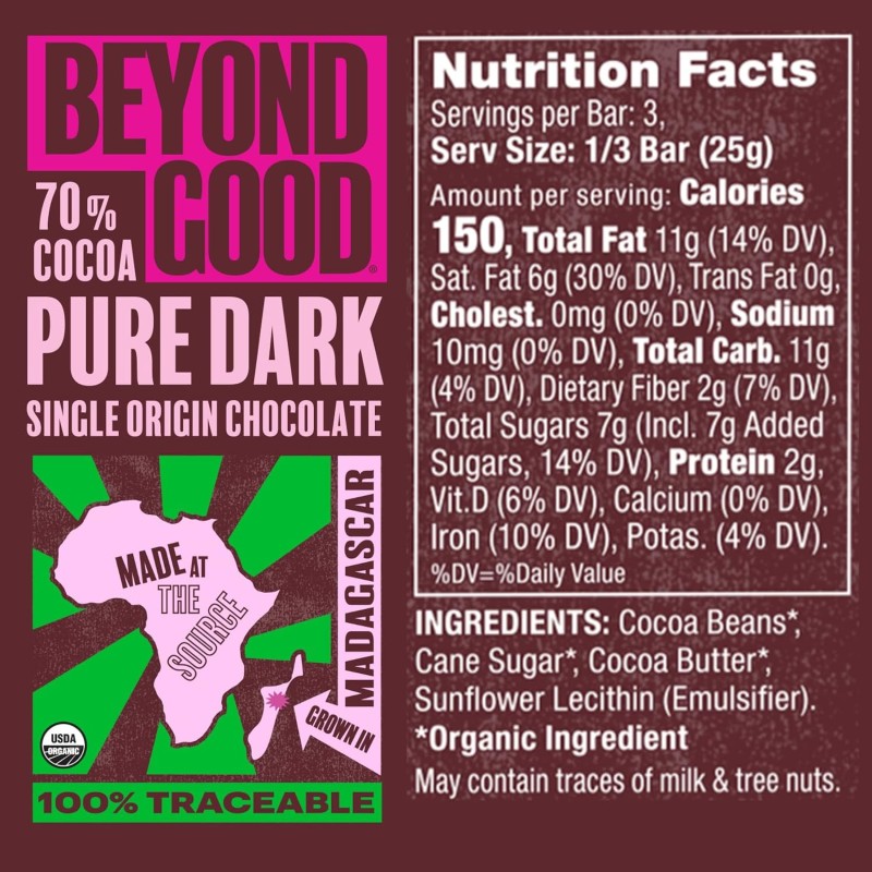 Beyond Good Organic 70% Madagascar Dark Chocolate Bar