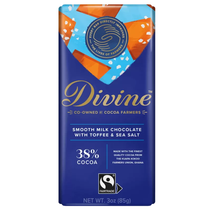 Divine Chocolate 38% Milk Chocolate with Toffee and Sea Salt Sharing Bar