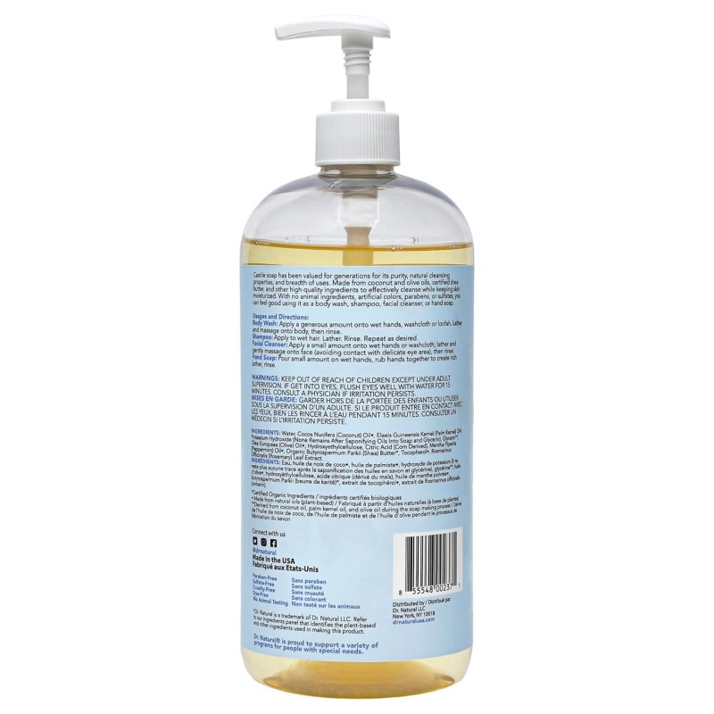 Dr. Natural Castile Liquid Soap Peppermint 32 oz