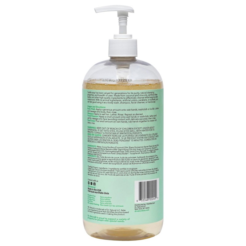 Dr. Natural Castile Liquid Soap Eucalyptus 32 oz