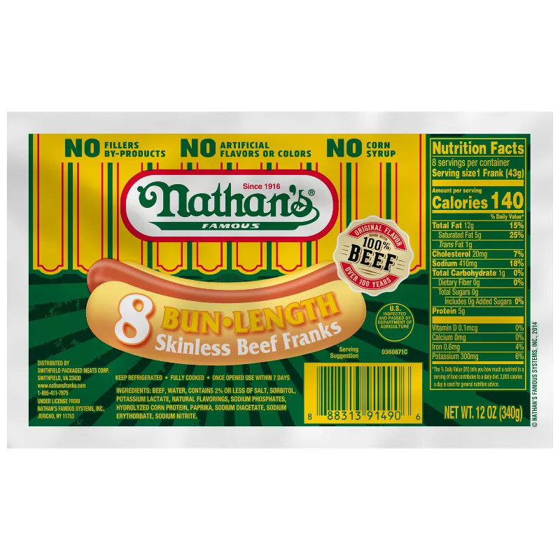 Nathan's Famous Bun Length Skinless Beef Franks