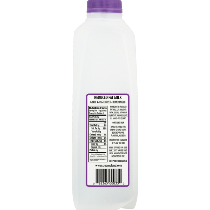 Cream-O-Land Milk Reduced Fat 2% Quart