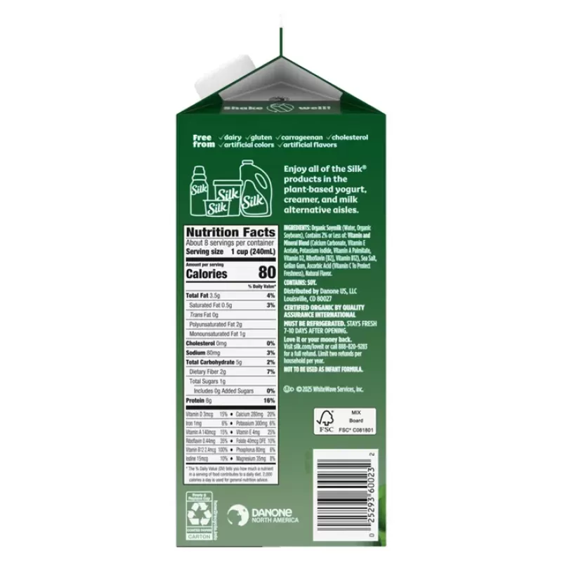 Silk Organic Unsweetened Soy Milk - 0.5gal