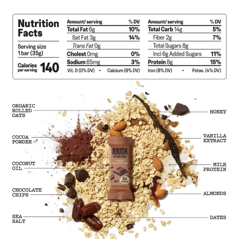 MUSH Double Chocolate Chip Mini Protein Bars 8ct